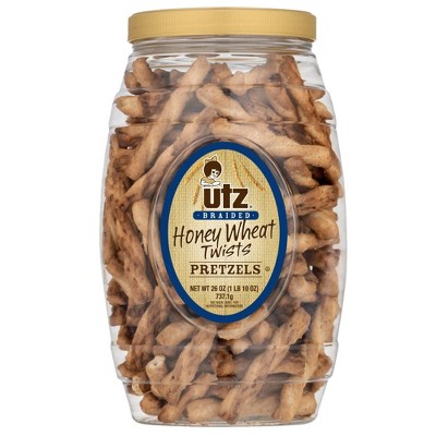 Utz Honey Wheat Braided Twists Pretzels Barrel - 26oz