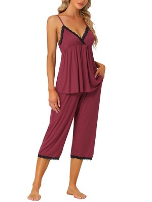 Cheibear Women's Pajama Party Satin Silky Summer Camisole Cami Pants Sets :  Target