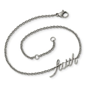 Black Bow Jewelry Stainless Steel FAITH Script Adjustable Anklet, 9-10 Inch - 1 of 4