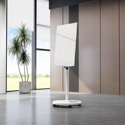Mobile Magnetic Whiteboard 36 x 24 inches Rolling Dry Erase Board Tempered Glass Surface 60'' - 76'' Adjustable Height Easel Standing White Board
