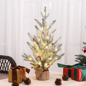 2ft Small Artificial Christmas Tree with Lights, Prelit Mini Tabletop Snow Flocked Tree with Pine Cones for Holiday Decor - 1 of 4