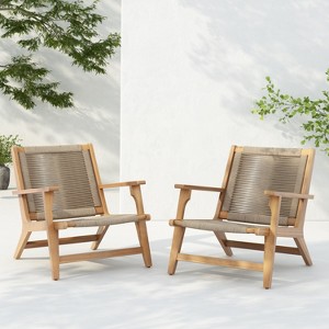 Christopher Knight Home Jana Outdoor Rope Weave Acacia Wood Lounge Accent Chair (Set of 2) - 1 of 4