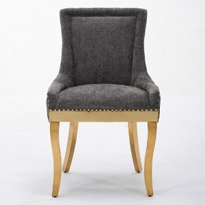COWLOWN Set of 2 Modern Chenille Dining Chairs, Gold-Accent Upholstered Chairs with Curved Metal Legs - 1 of 4
