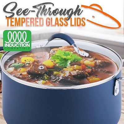 NutriChef 5-Quart Blue Non-Stick Aluminum Dutch Oven with Glass Lid