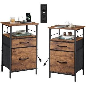 GALAXHERO Nightstand Set of 2 with Charging Station, End Table with 2 Fabric Drawers for Storage, Small Bedroom Dresser, Side Table for Living Room - 1 of 4