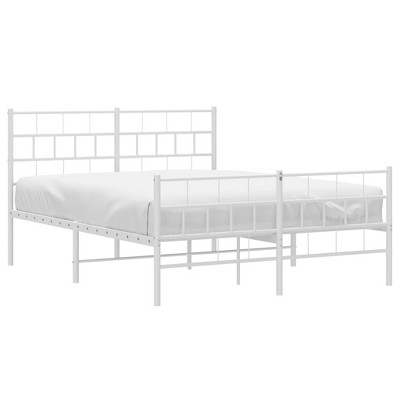 vidaXL White Metal Bed Frame with Robust Powder-Coated Steel - Features Functional Headboard and Footboard