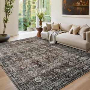 Area Rug, Non-Shedding Vintage Print Decorative Rug, Non-Slip Farmhouse Antique Indoor Rug, Machine Washable Low Pile Rug for Bedroom, Living room - 1 of 4