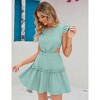 Clearlove Women's Ruffle Cap Sleeve Crew Neck Layered Elastic Expose Waist Tie Back Mini Dress - 3 of 4