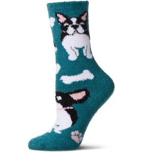 Memoi Women's Dog Themed SuperSoft Cozy Crew Sock Teal 9-11 - 1 of 4