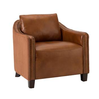 Angeles 29.92" Wide Genuine Leather Barrel Chair for Living Room and Bedroom | ARTFUL LIVING DESIGN
