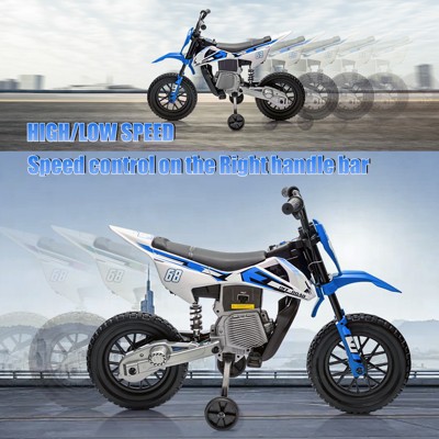 12V Blue and White Electric Motorcycle for Kids with Training Wheels