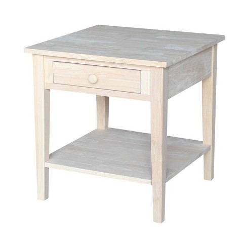 Spencer End Table - International Concepts: Solid Wood, Unfinished, with Storage Drawer & Shelf - image 1 of 4