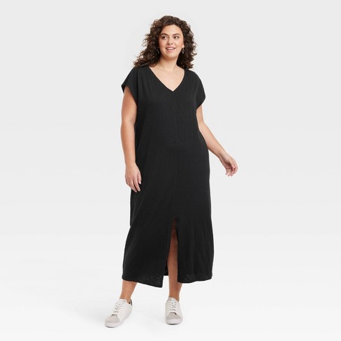 Women's Short Sleeve Midi T-shirt Dress - Universal Thread™ Black