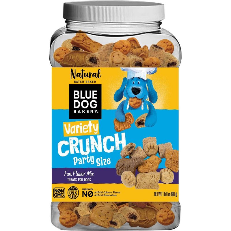 Blue Dog Bakery Variety Crunch with Bacon, Peanut Butter, Cheese, Bone Marrow, Chicken &#38; Beef Dry Dog Treats - 24oz, 1 of 5
