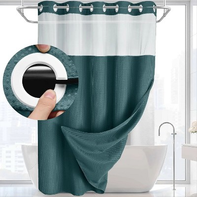 LunaLulinlk No Hook Fabric Shower Curtain with Snap-in Liner