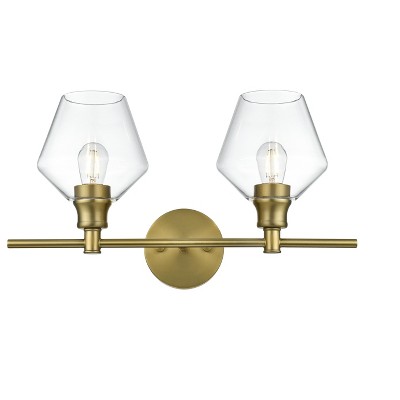 Elegant Lighting Gene 2 Light Satin Gold and Clear Glass Wall Sconce