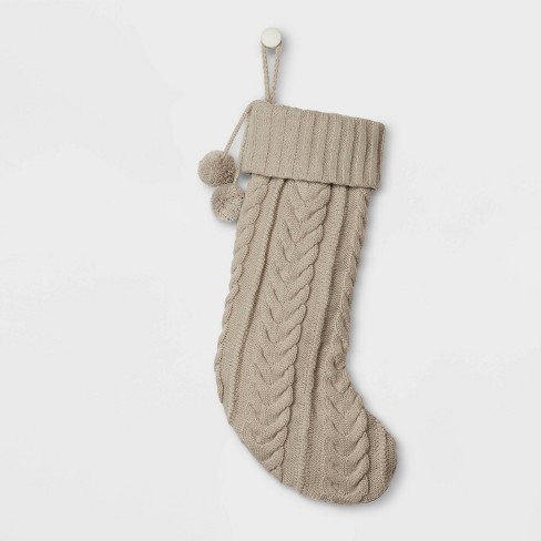Cable Knit Christmas Stocking Gray Wondershop