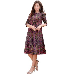 Roaman's Petite Ultrasmooth Plus Size Boatneck Swing Dress – Flowy, Wrinkle-Resistant Knit - 1 of 4