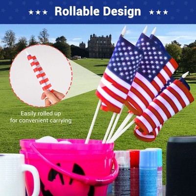 Patriotic Mini American Flags with Aluminum Poles, 12 Pack