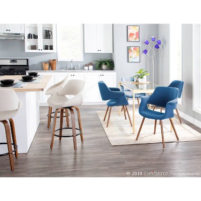Walnut & Cream Swivel Mid-Century Modern Counter Stool, Set of 2