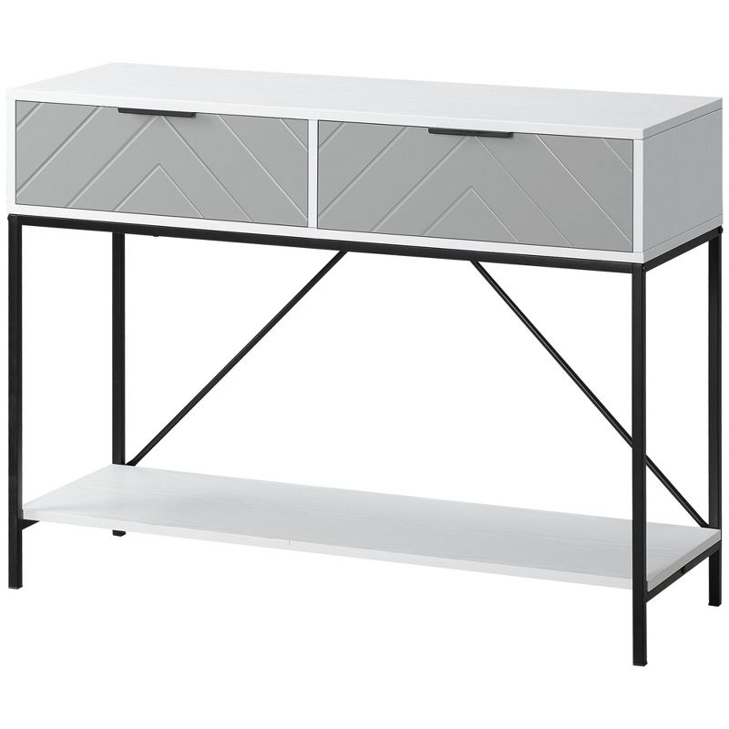 HOMCOM Modern Console Table with 2 Drawers and Open Shelf, Sofa Table for Entryway, Living Room and Hallway, White, 4 of 7
