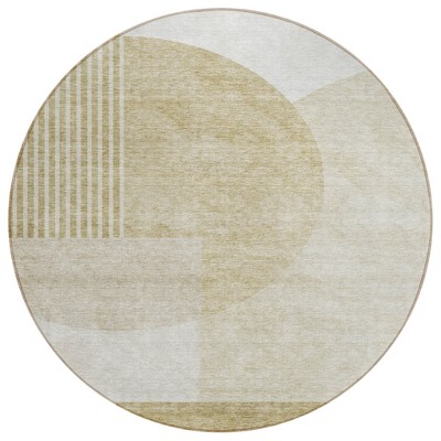 Brown Beige And Ivory Geometric Washable Indoor Outdoor Area Rug