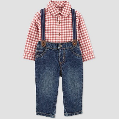 Image of Carter's Just One You® Baby Boys' Plaid Top & Bottom Set - Red 3M