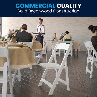 Elegant White Beechwood Folding Chair with Detachable Cushion