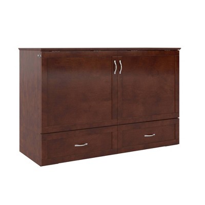 Hamilton Queen Walnut Wood Murphy Bed Chest with Drawer