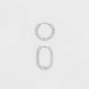 Sterling Silver Polished Round and Pave Rectangular Huggie Hoop Earrings 2pc - A New Day™ Silver - 2 of 2