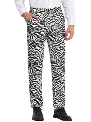 Lars Amadeus Men's Flat Front Party Prom Animal Printed Pants Zebra Print  28 : Target