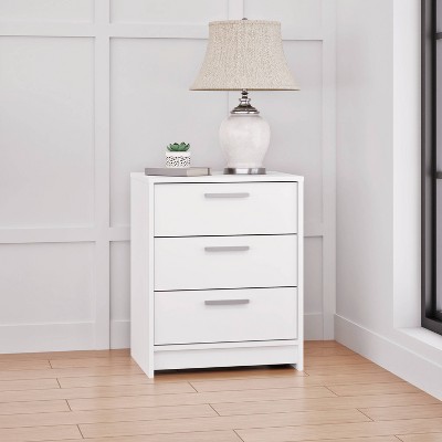 White 3-Drawer Wood Nightstand with Engineered Composite Top