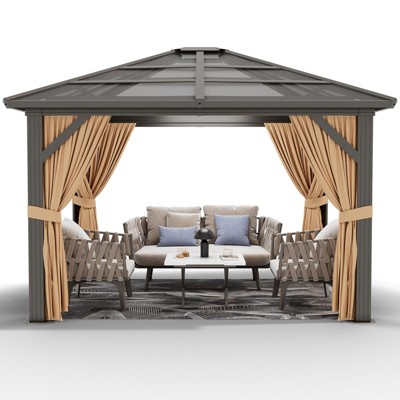 Canopy Gazebo with PC Patio Roof, Mosquito Netting, Anti-UV, Permanent Pavilion for Patio, Backyard, Lawn, Grey