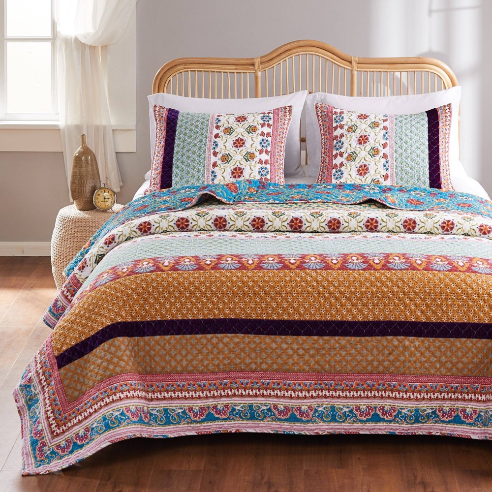 Photos - Bed Linen Greenland Home Fashions 2pc Twin/Twin Extra Long Thalia Quilt Bedding Set Pink/Blue/Orange: Abstract Pattern, Cotton Microfi