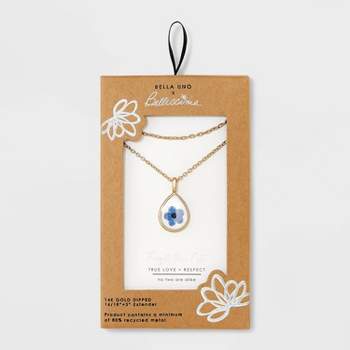 Bella Uno Bellissima Silver Plated Pressed Flower Blue "Forget me not" Teardrop Multi-Strand Necklace - Blue