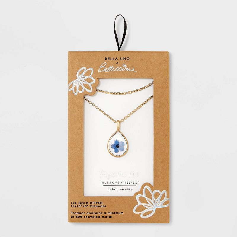 Bella Uno Bellissima Silver Plated Pressed Flower Blue &#34;Forget me not&#34; Teardrop Multi-Strand Necklace - Blue, 1 of 5