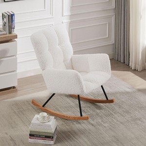 GustoWave Nursery Rocking Chair with High Backrest Armchair, Teddy Fabric Upholstered Glider Rocker Rocking Accent Reading Chair - 1 of 4
