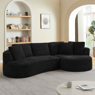 Modern Curved L-Shape Sectional Sofa, 4-Seater Oversized Sleeper Couch with Tufted Design, Sofa with Corduroy Cover-Cuddlewood