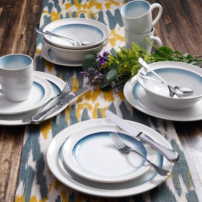 Teal and White Ceramic 16-Piece Dinnerware Set, Service for 4