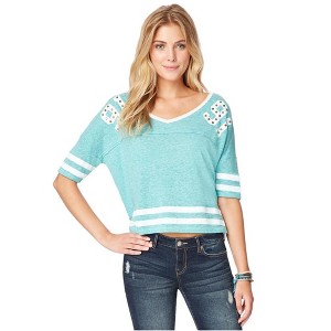 Aeropostale Womens Studded Football Embellished T-Shirt, Green, Large - 1 of 2