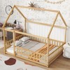 Full Size Wooden House Floor Bed with Roof Frame and Safety Guardrails for Kids Bedroom - 3 of 4