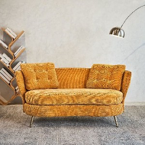CAVINAS Polyester Loveseat Sofa Chair, Upholstered Couch with Golden Metal Legs, Club 2-Seat Sofa for Living Room Reading Room Bedroom Apartment - 1 of 4
