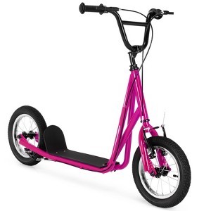 Gymax Kick Scooter Scooter W/ Adjustable Handlebar 12.6" Air Filled Wheels & V-Type Handbrakes for Kids of 8-12 Youth Scooter Pink - 1 of 4