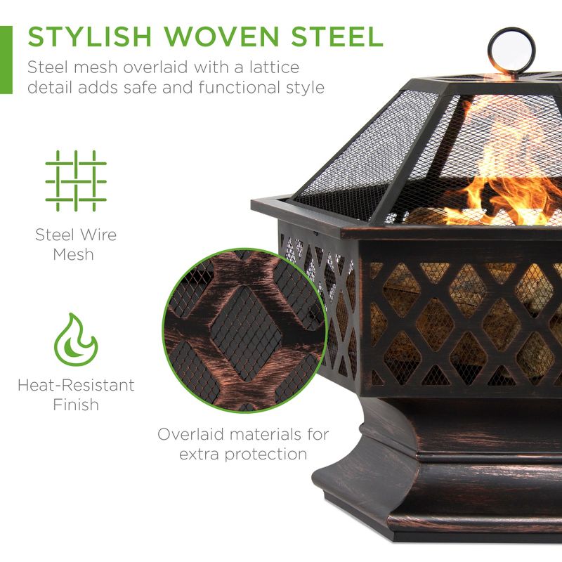 Best Choice Products 24in Hex-Shaped Steel Fire Pit for Garden, Backyard, Poolside w/ Flame-Retardant Mesh Lid, 3 of 9