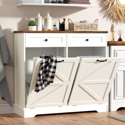 Double Tilt Out Trash Can Cabinet, Hidden Deodorizing Trash Can Cabinet