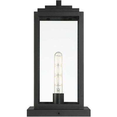 Matte Black 17" Modern Outdoor Pier Mount Light with Clear Glass Shade