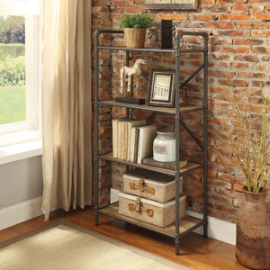 Industrial Bookshelf with Rustic Wood Shelves Metal Frame Open Back 49in Tall for Office or Living Room-3irtyhousy - 1 of 4