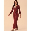 Seta T Women's Long Sleeve V Neck Belted Stretchy Wide Leg Long Pant Romper with Pockets - 2 of 4