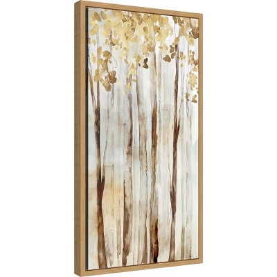 Warm Autumn Abstract Trees Canvas Wall Art in Gold Frame