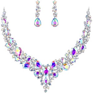 Wedding Bridal Jewelry Set, Austrian Crystal Teardrop Cluster Necklace & Earrings - 1 of 4